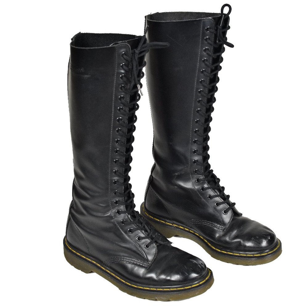 Dr. Martens 20 eye Black Leather Tall Boots | Women's 9 | Men's 8